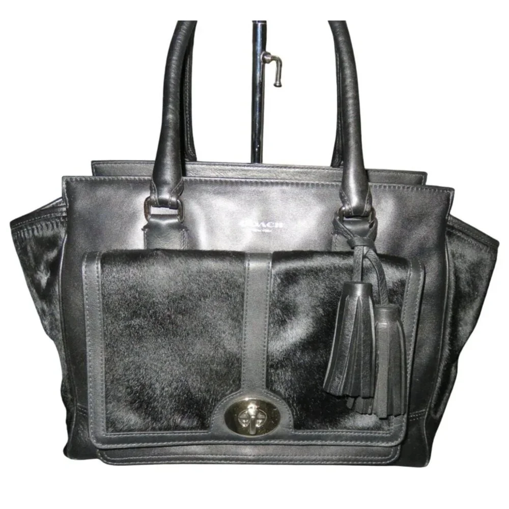 Coach 2012 Limited Edition Black Legacy Medium Candace Calf Hair Leather Satchel